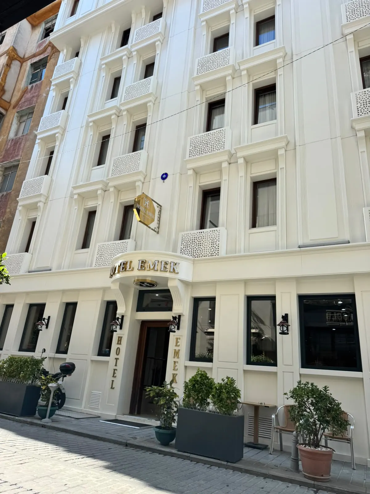 Hotel Emek entrance at night, Sirkeci