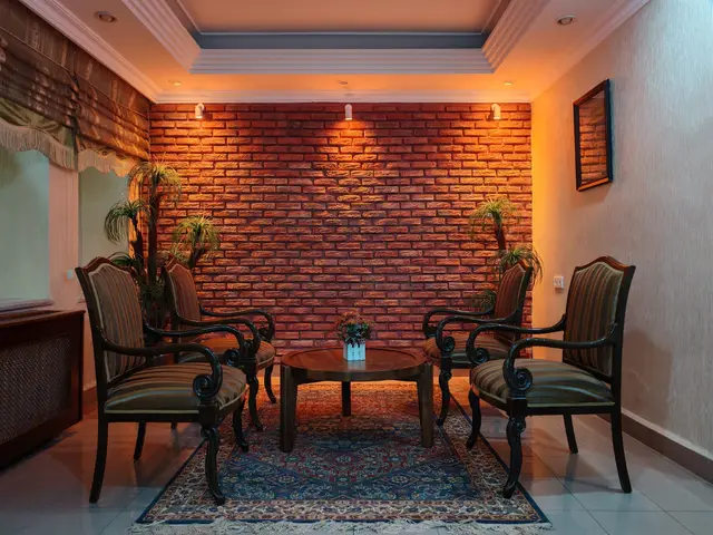 Lounge with brick wall